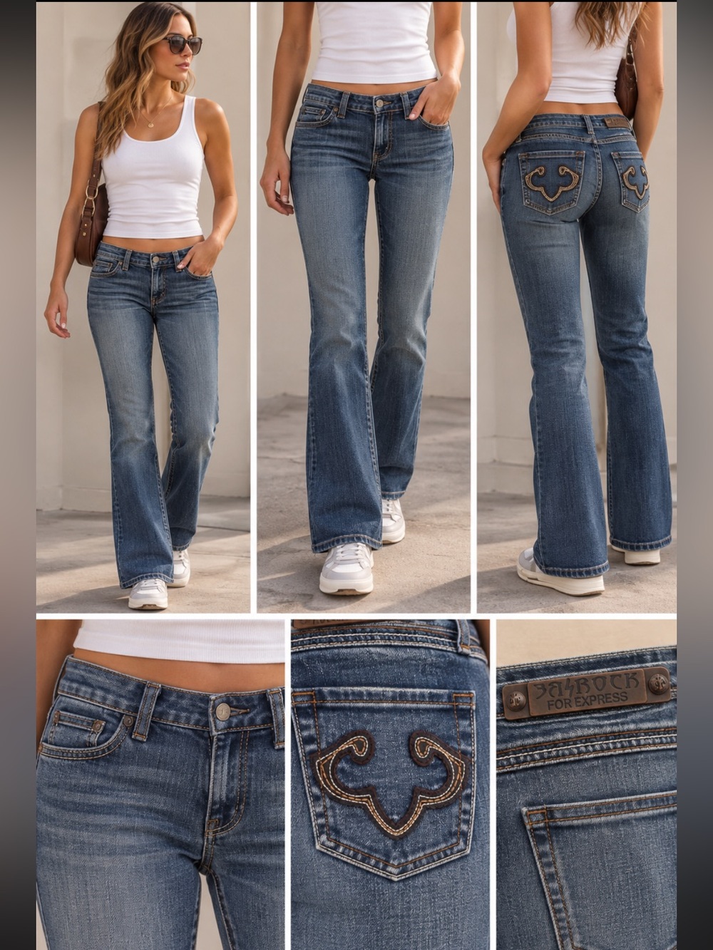 Y2K low rise boot cut rerock jeans.